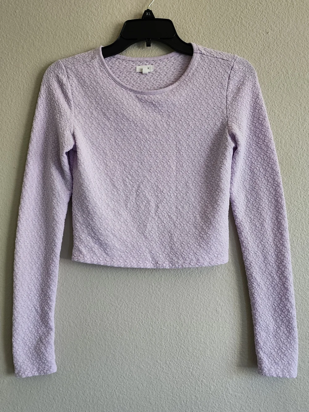 Women’s Long Sleeve Textured Crop Top - Lavender - Picture 1 of 9